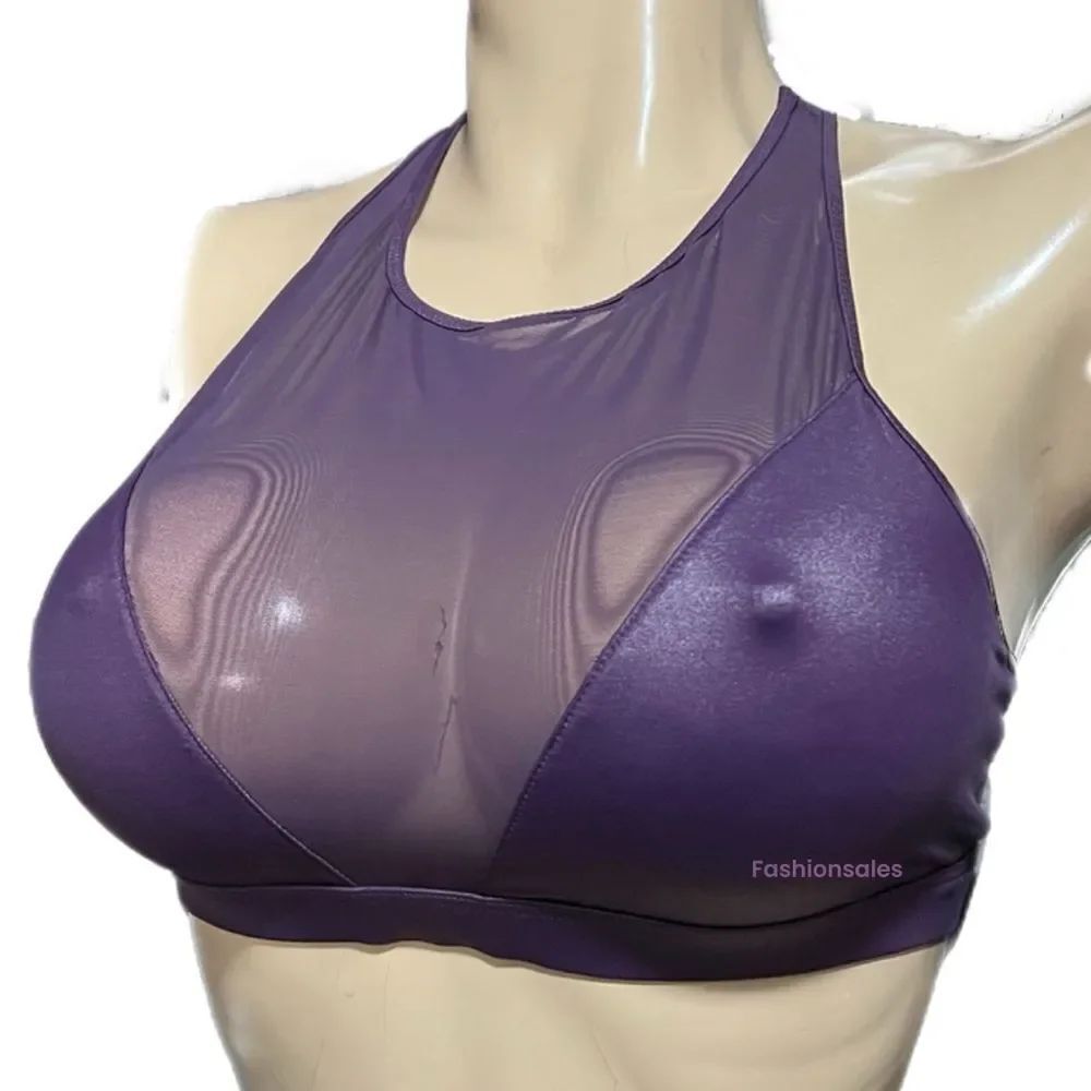Victoria’s Secret Wet Look & Sexy Sheer Mesh shiny Unlined Sport bra Purple L